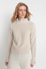 Trendyol kamenný sveter s čipkovanými detailmi