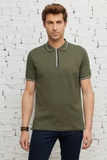 ALTINYILDIZ CLASSICS Men's Khaki Slim Fit Slim Fit Polo Neck Short Sleeved Cotton T-Shirt.