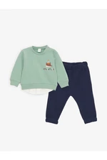 LC Waikiki Crew Neck Long Sleeve Printed Baby Boyfriend Sweatshirt And Trousers 2-pack.