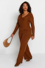 Trendyol Curve Brown Double-Breasted Sweater Top-Upper Set