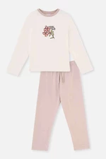Dagi Ecru Print Detailed Long Sleeve Knitted Pajamas Set