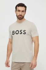 Bavlnené tričko Boss Green pánsky, béžová farba, s nášivkou, 50506344