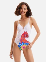 Women's White Patterned One-piece Swimsuit Desigual Panter - Women