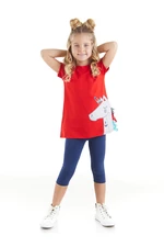 Denokids Sailor Unicorn Girl Child Red T-shirt, Navy Blue Leggings Suit.
