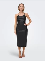 Czarna sukienka ze skóry ekologicznej z rozcięciami TYLKO Rina - Kobieta