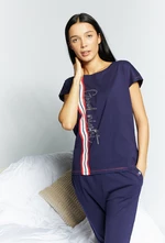 Dámske pyžamo MONNARI, pyžamový top s nápisom z kamienkov, tmavomodré