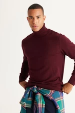 ALTINYILDIZ CLASSICS Men's Claret Red Standard Fit Anti-Pilling Full Turtleneck Knitwear Sweater.