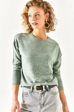Olalook Women's Green Crewneck Bat Soft-textured Blouse