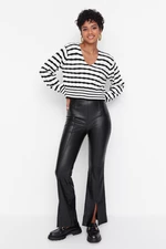 Trendyol Black Flare Flare Woven Faux Leather Cuff Detail Trousers