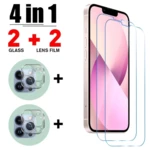 4-in-1 2pcs Tempered Glass With 2pcs Camera Glass Lens For Iphone 14 13 12 11 Pro Max Plus