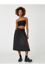 Koton Midi Skirt with Slit Detail, Cotton and Guita Waist.