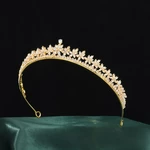 Golden Cubic Zirconia Crown Flower Wedding Hair Accessories Gold Bridal Simple Tiara Crown