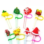 Christmas Straw Cover Silicone Tips Drinking Dust Cap Santa Snowman Straw Stopper Reusable Christmas Party Straw Decoration