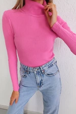 BİKELİFE Dámský svetr z pružného úpletu s límcem, růžový