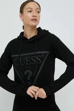 Mikina Guess NEW ALISA dámská, černá barva, s kapucí, potiskem, V2YQ08 K7UW2