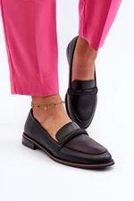 Women's leather loafers with decorative belt, black saosin