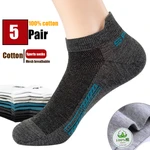 5 Pairs Men Ankle Socks Summer Thin Mesh 100% Cotton Non-Slip Sports Socks Casual Athletic Cut Short Sokken Size 38-46