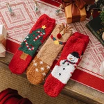 Christmas Socks Cartoon Floor Socks Coral Velvet Sleep Socks Half Fleece Women Winter Thickened Warm Xmas Gifts