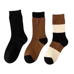 Classic black brown color matching cotton socks with cuffs for men and women spring autumn casual comfortable mid length socks
