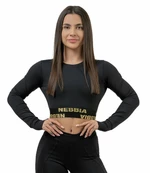 Nebbia Long Sleeve Crop Top INTENSE Perform Black/Gold M Fitness tričko