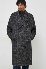 Kabát Calvin Klein pánsky, čierna farba, prechodný, dvojradový