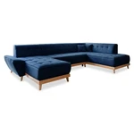 Granatowa rozkładana sofa w kształcie litery "U" Miuform Dazzling Daisy, prawostronna