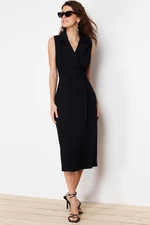 Trendyol Black Wrap-around Button Detailed Double Breasted Neck Sleeveless Midi Woven Dress