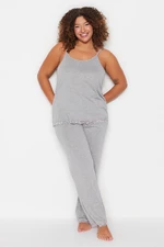 Trendyol Curve Gray Knitted Lace Detailed Pajamas Set