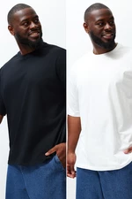 Trendyol Plus Size Čierno-Ekru Oversize 2-Balenie Základné 100% Bavlnené Pohodlné Tričko