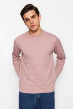 Trendyol Dried Rose Pánske základné tričko s pravidelným/normálnym strihom s dlhým rukávom so 100% bavlnou.