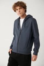 Avva Anthracite Unisex Sweatshirt Hooded Flexible Soft Texture Interlock Fabric Zippered Regular Fit