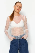 Trendyol White Regular Fit Boat Neck Lace Stretchy Knitted Blouse