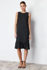 Trendyol Black Polka Dot Skirt Ruffled Ribbed Stretchy Knitted Midi Dress