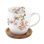 Hrnek porcelánový s dřevěným podšálkem SAKURA 350ml