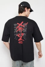 Trendyol Black Oversize Short Sleeve Far East Embroidered/Back Printed T-shirt