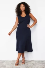Trendyol Curve Navy Blue Ribbed A-line Midi Knitted Dress
