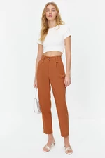 Trendyol Brown Carrot High Waist Polyviscon Woven Trousers