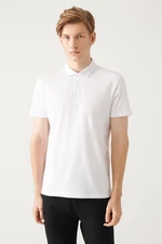 Avva Men's White 100% Cotton Regular Fit 3 Button Roll-Up Polo T-shirt