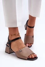 Elegantní dámské sandály vyrobené z eko kůže na bloku, béžová Vattima
