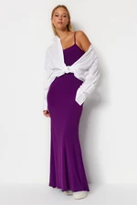 Trendyol fialové vypasované/nasúvacie Maxi, flexibilné pletené šaty s ramienkami