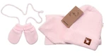 Baby Nellys Pletená čepice,šála a rukavičky 3v1, STAR, růžová, 68/74