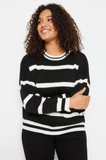 Trendyol Curve Black Crew Neck Striped Knitwear Sweater