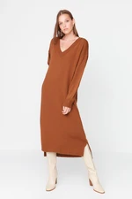 Trendyol Brown Maxi Sweater V-Neck Dress