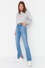 Trendyol Navy Blue Slit High Waist Flare Jeans