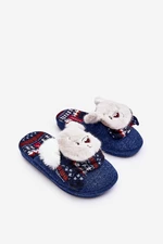 Children's slippers with thick soles with teddy bear, dark blue Dasca