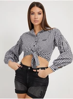 White and Black Ladies Plaid Shirt with Balloon Sleeves Guess - Ladies