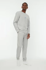 Trendyol šedá sada tištěných pletených pyžam Regular Fit