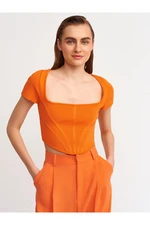 Dilvin 10188 Square Collar Short Sleeve Sweater-orange
