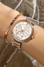 Polo Air Women's Wristwatch Colorful Baguette Bracelet Combination Set Silver and Copper