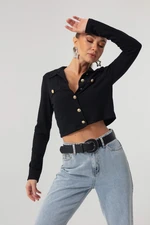 Lafaba Women's Black Buttons Short Knitted Blouse